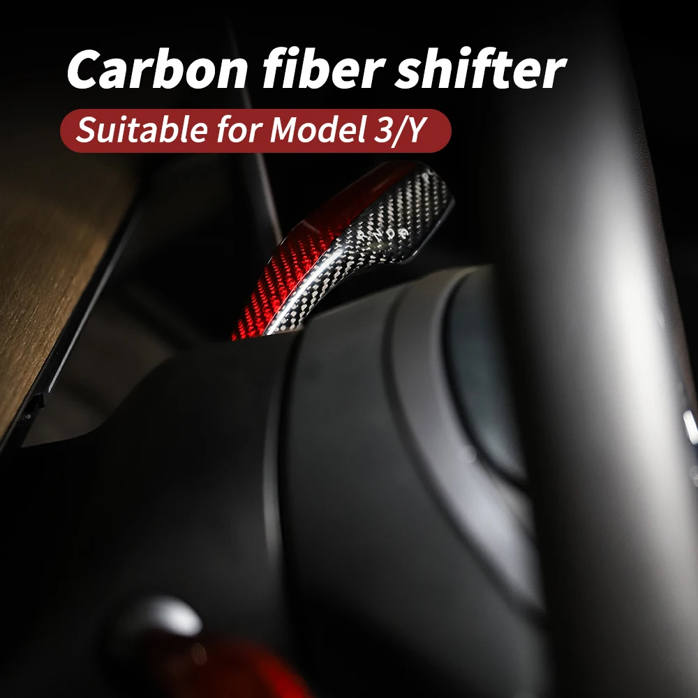 Real Carbon Fiber Steering Wheel Shift Protection Cover For Tesla Model 3/Y Car Column Carbon Fiber Shift Knob Cover Decor