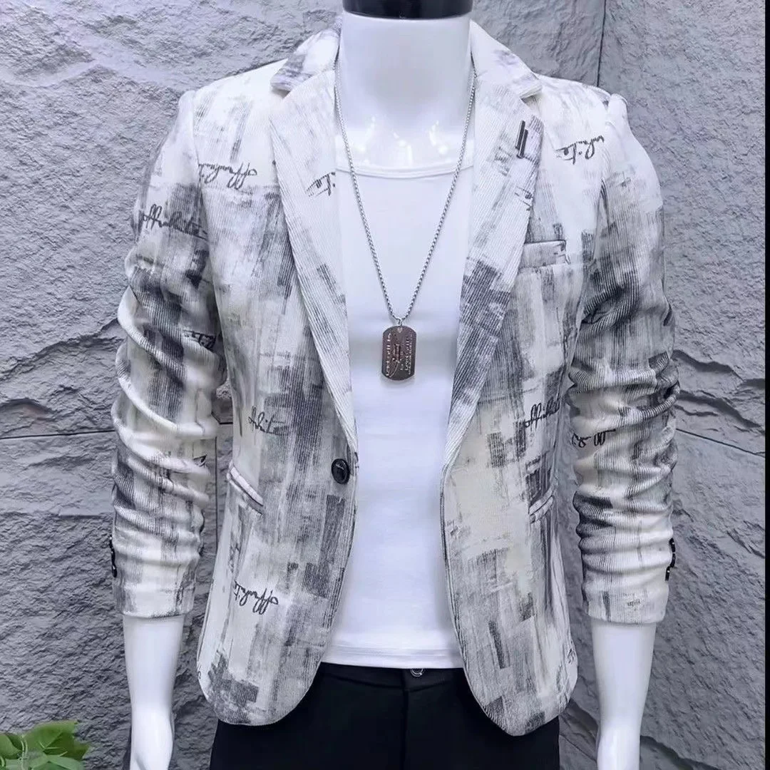 

Новый мужской повседневный костюм 2025 года: модный принт, приталенный крой, весна-осень, корейская версия, верхняя одежда Haome, топ для отдыха