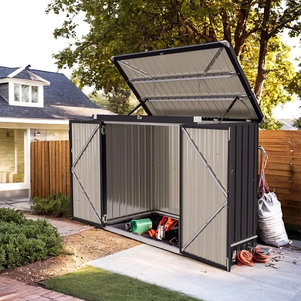 

Outdoor Storage Shed 5 x 3 FT, Horizontal Metal Shed with Lockable Doors,Waterproof Storage Cabinet with Lid Chain for Trash Can