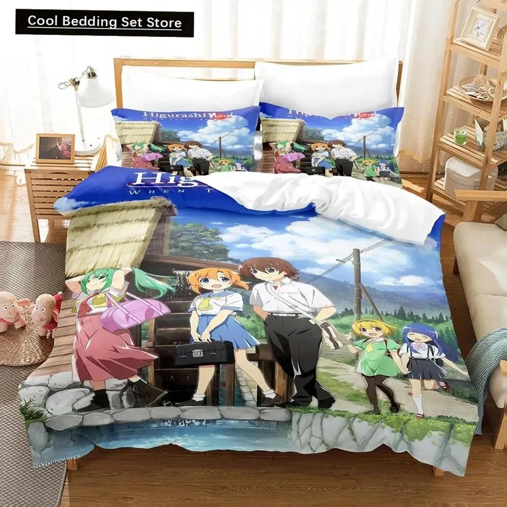 

3D Anime Higurashi When They Cry Bedding Set Duvet Cover Bed Set Quilt Cover Pillowcase Comforter king Queen Size Boys Adult