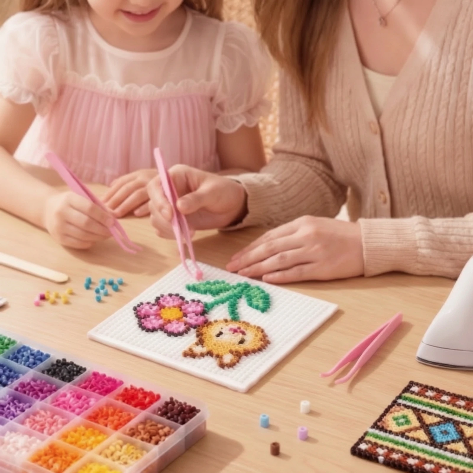 Fuse Beads Kit with Storage Box Pixel-Art Bead Craft Kit with Storage Box DIY Complete for Children, Home, Classroom
