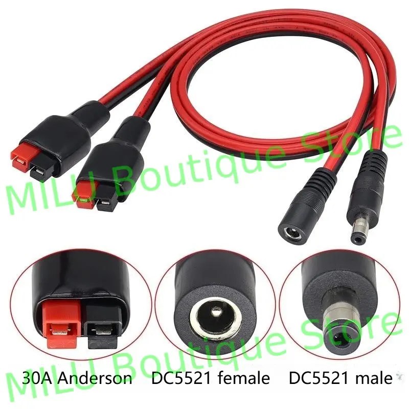 Kabel z złączem Anders 30A do wtyczki DC 5521, 2 mm²/14AWG, DC 55x21 męski/żeński do wtyczki 30A, przewód 0,3-3 metry