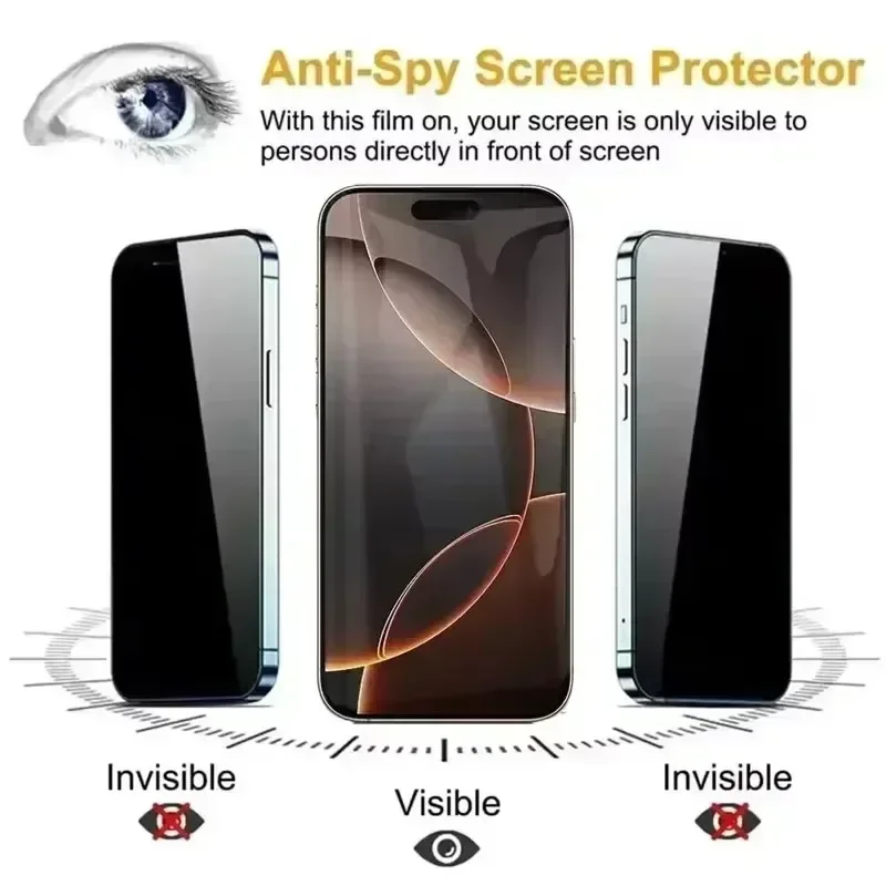 Protecteur d\'écran de confidentialité pour iPhone, verre anti-espion, installation sans poussière, iPhone 16 14 11 12 13 15 Pro Max 7 8 Plus Mini X