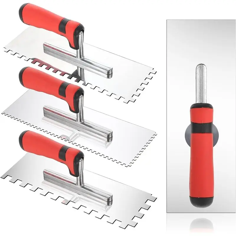 AT05-Pcstile Masonry Hand Kit Tile Tools Stainless Steel Square Notched Trowel Set 4 Pcs For Wall Floor Tiling Installation