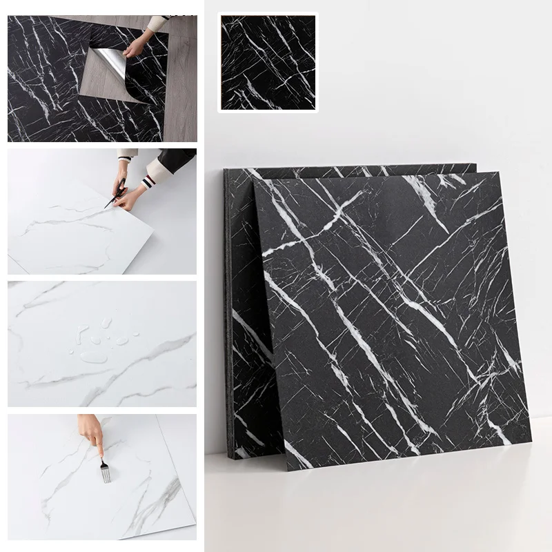 45cm Self-Adhesive Tile Marble Pattern Wall Stickers Kitchen Bathroom Renovation Waterproof Wall Mural for Home Decoration