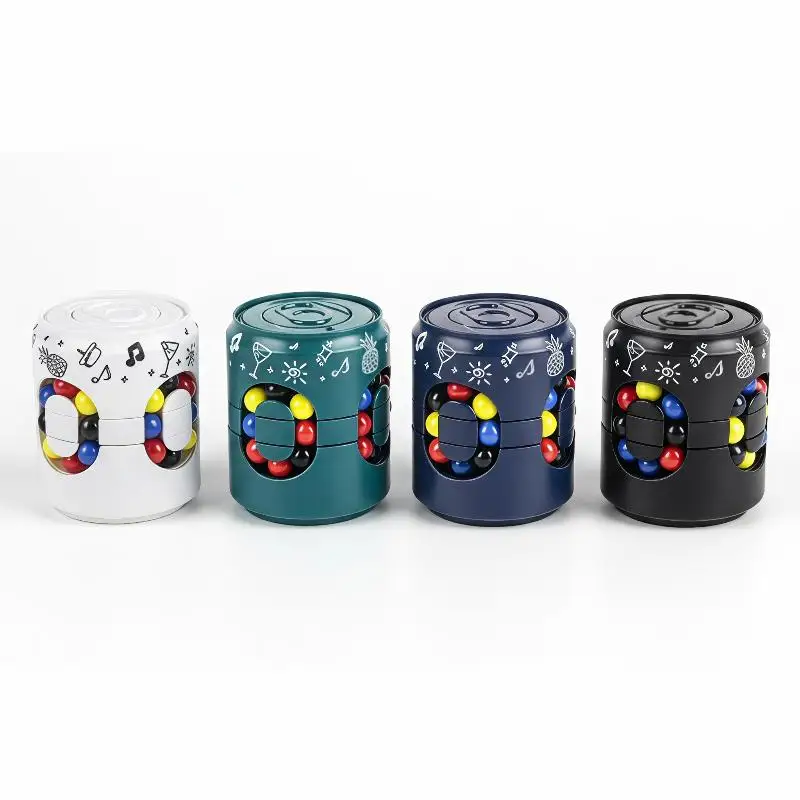Soda Can Shaped Rotating Magic Bean Puzzle Toy 360° Rotation Brain Teaser Educational Fidget Toy for Kids