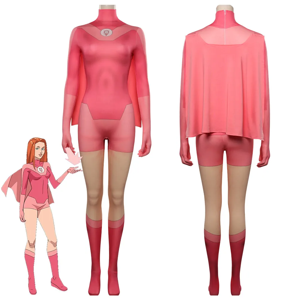 

Eve Cosplay Costume Jumpsuit Invincible Atom Disguise Women Bodysuit Cloak Outfits Female Halloween Adult Carnival Fantasia Suit