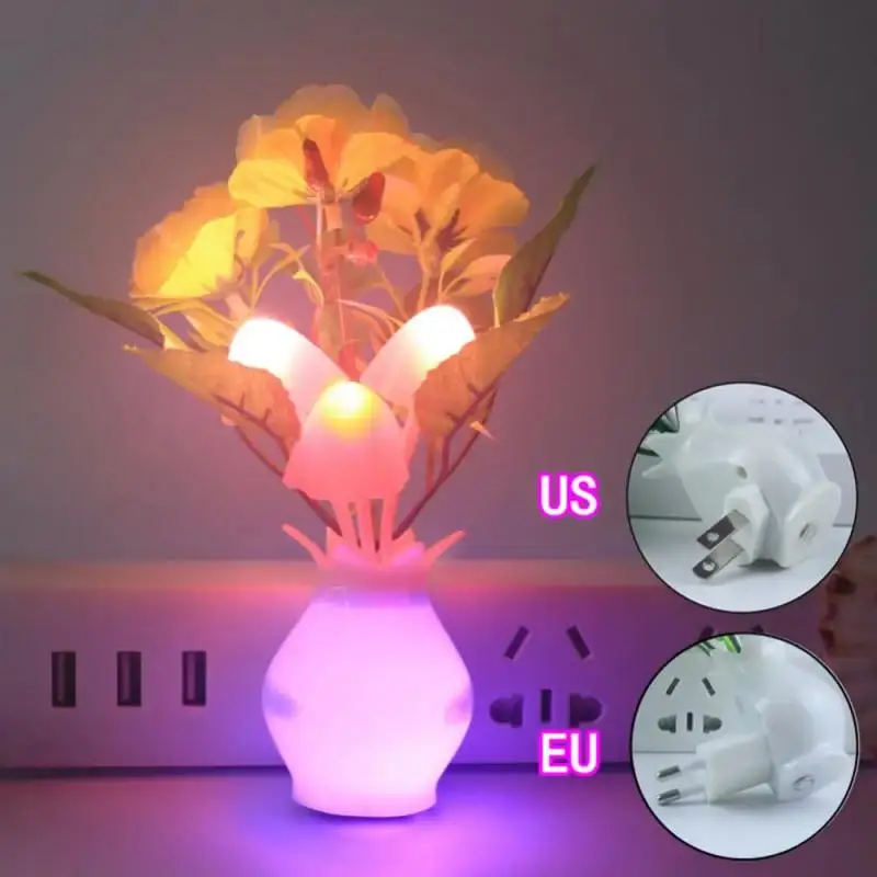 Night Light With Sensor Plug-in Auto Switch Rose Flower Mushroom Night Light Wall Light for Bedroom Living Room