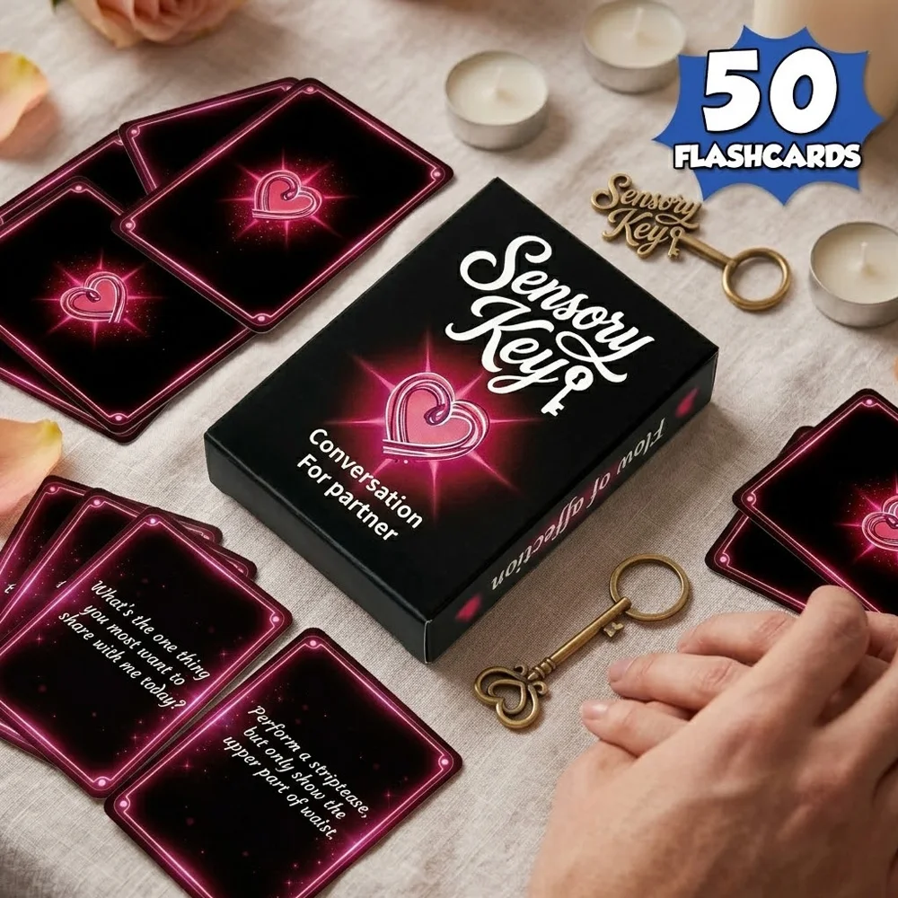 Sensory Keys Couple Conversation Cards (9.0 x 6.7 cm), 50 Seductive Date Night Game Cards, Adult Stimulating Game Prop Cards