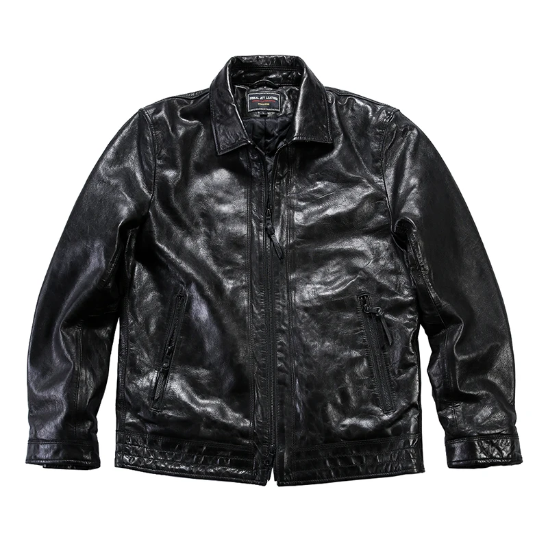 

Winter Polyester filling cotton clothing casual motorcycle Black sheepskin coat genuine leather jacket