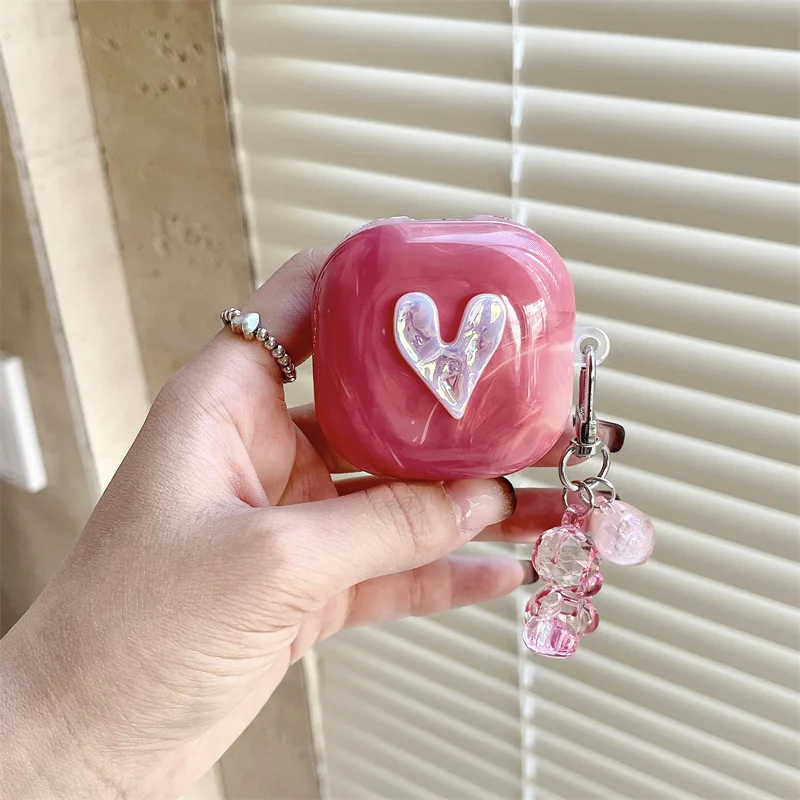 حافظة سماعات أذن لطيفة لهاتف سامسونج جالاكسي Buds FE/Buds 2 Pro/Buds 2/Buds Live/Buds pro، غطاء سماعة رأس IMD عالي الجودة مع سلسلة مفاتيح