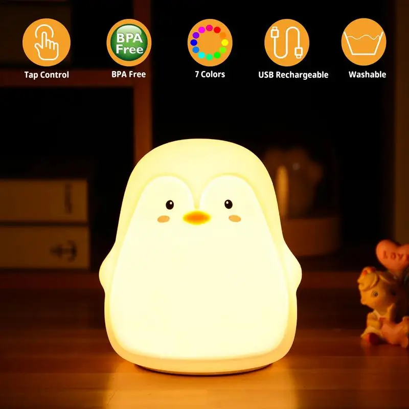 

Penguin Silicone Night Light Cute Penguin Animal Lamp Touch Night Light Soft Decorative Multicolor Rechargeable Bedside Light