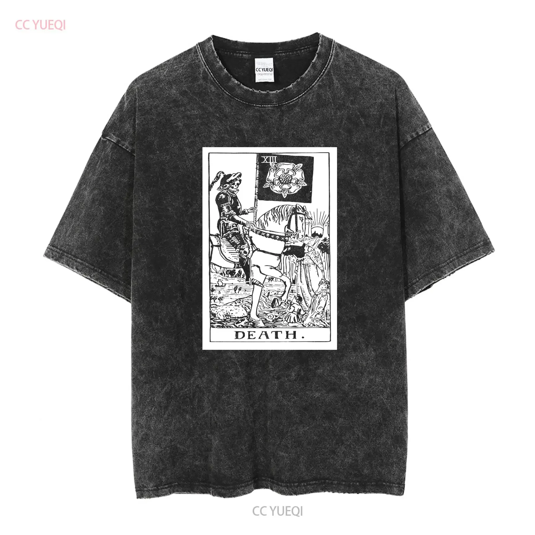 Death Tarot Card T Shirt Memento Mori Gothic Occult Satanic Goth Skull Skeleton long or short sleeves vintage Washed