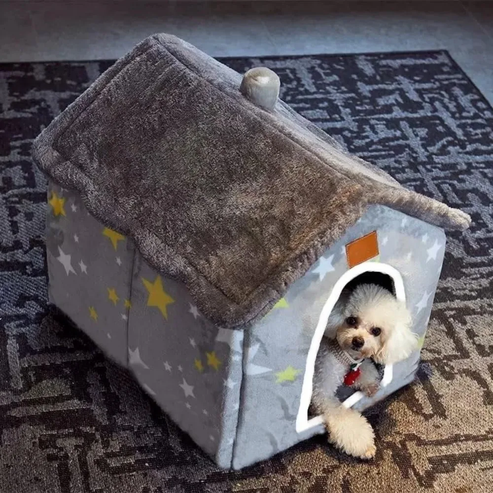Scnbom Dog House داخلي جرو كهف عش القط بيت الحيوانات الأليفة سرير محمول إسفنجة الذاكرة قابلة للطي مع وسادة (رمادي، S: مقاس مناسب
