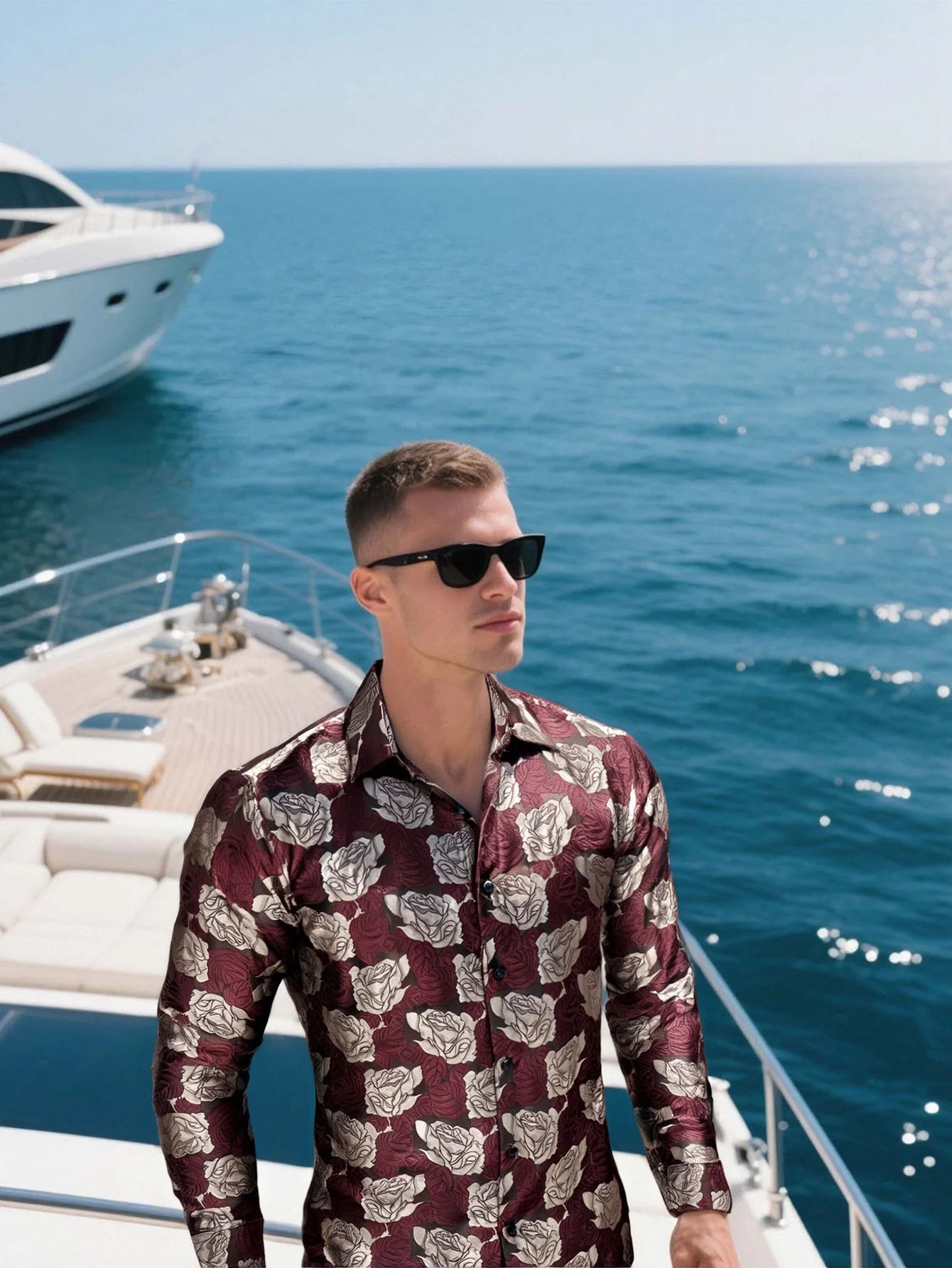 

Men's fashionable casual long-sleeved shirt with floral print pattern, suitable for casual outings and parties.