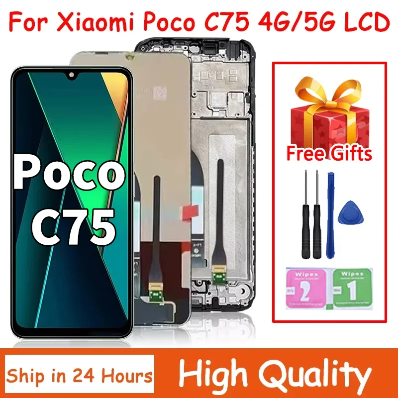 Wyświetlacz 6.88 cala do Xiaomi Poco C75, ekran LCD z digitizerem dotykowym, zamiennik ekranu LCD do Poco C75 z ramką.