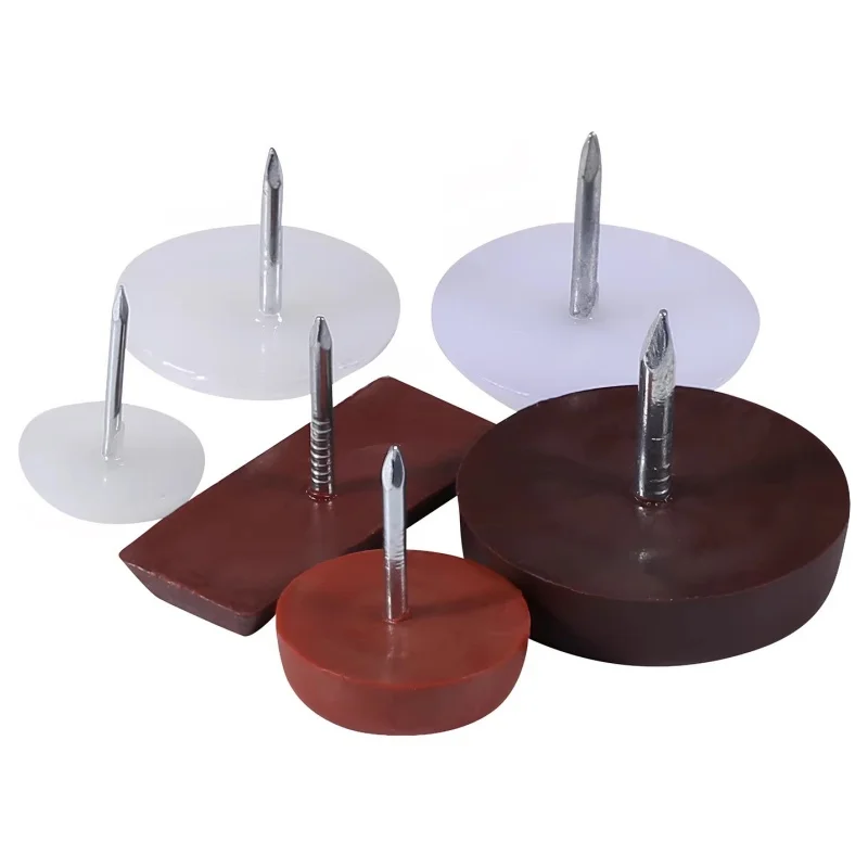 Furniture Feet Nails Stick-on Glide Skid Pad Screw-in 16/18mm Lat-Bottom Round Chair Table Leg Protector White/brown PVC Plastic
