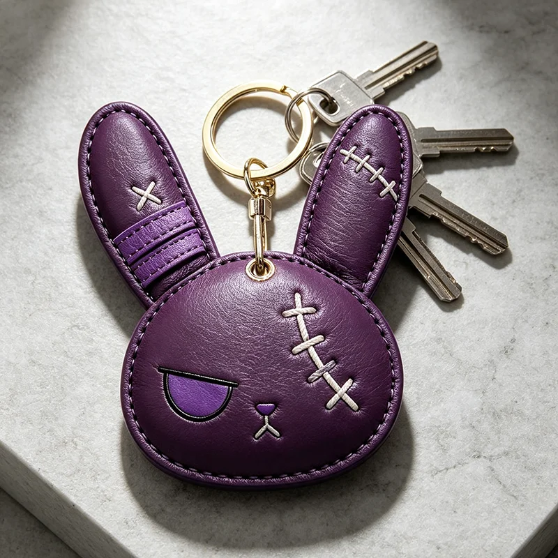 Leather Gothic Bunny Bag Charm Halloween Bandage Rabbit Keychain Zombie Bunny Key Ring Pendant Car Bag Ornament Bag Accessory