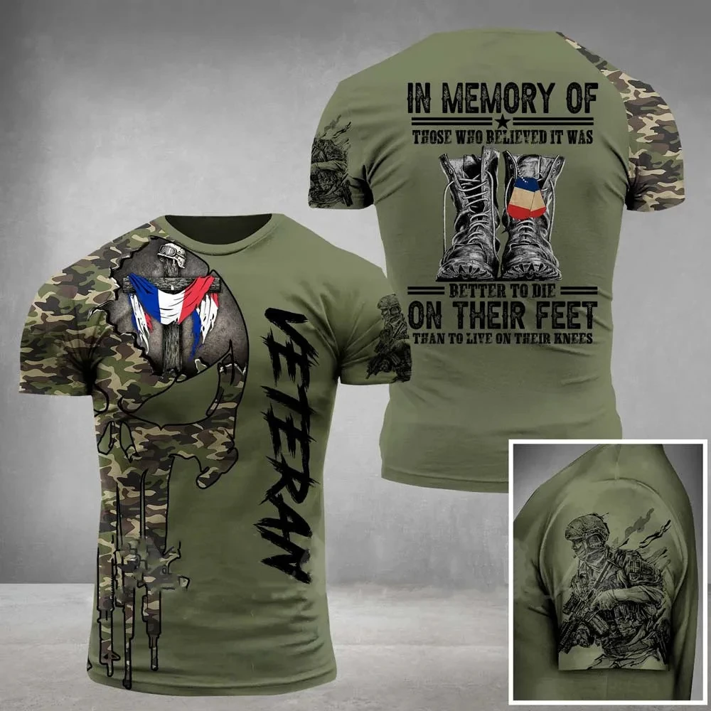 Camiseta con estampado 3D de veterano del ejército de Francia para hombre, camisa de soldado francés, militar, Camuflaje, Comando, Tops de manga corta, verano 2024