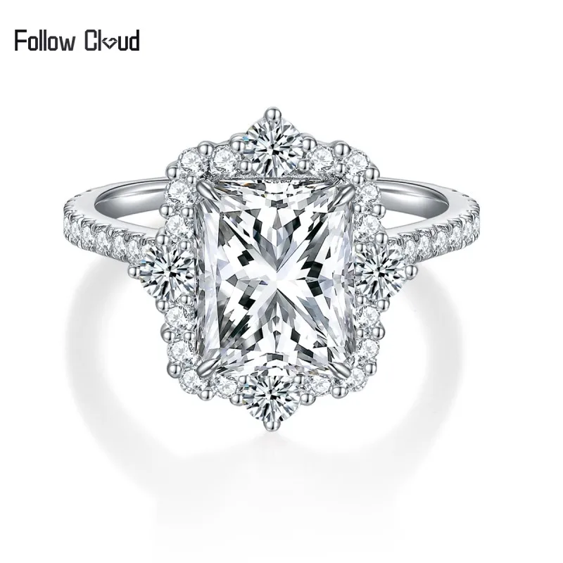 

Follow Cloud 4 Carats D Color 8*10mm Radiant Cut Moissanite Ring for Women Sparkling Engagement Wedding Band 925 Sterling Silver