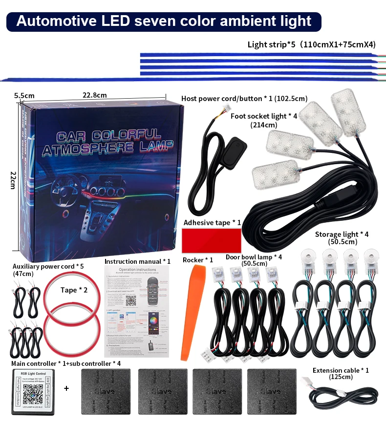 6/10/14/18 in 1 64 Farbe RGB Symphony Auto Umgebungslichter Innenraum Acryl LED Streifen Licht Dekoration Atmosphäre Lampe APP Steuerung – Detail 14