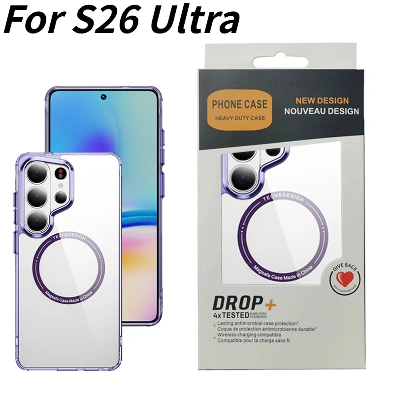 Clear Anti-yellowing Alloy Lens Shockproof Case For Samsung Galaxy S26 Ultra S25 S24 S23 Plus For Magsafe Charging OTT-BOX Cover