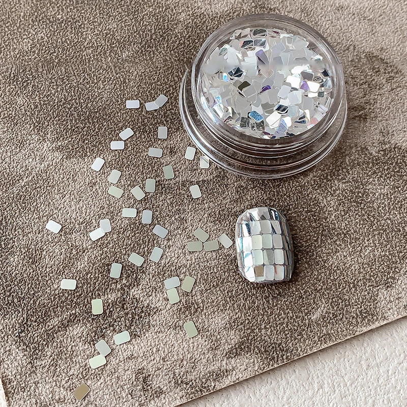 1병 사각형 실버 네일 글리터 주얼리 미니멀리스트 및 반짝이는 라이트 럭셔리 스타일 장식 재료