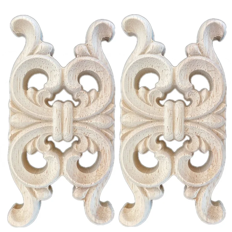 2PCS Ecke Blume Exquisite Carving Natürliche Holz Appliques Möbel Holz Leisten Vintage Unlackiert Zubehör Dekoration