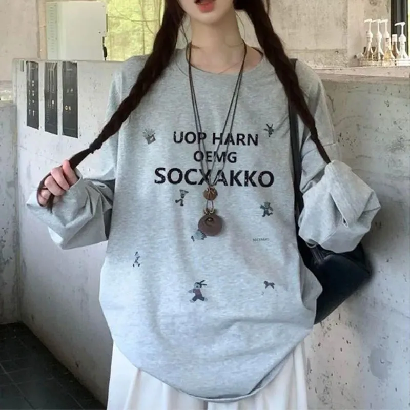 

Женская футболка с длинными рукавами в американском стиле ретро, осенне-зимний новый дизайн в студенческом стиле, топ