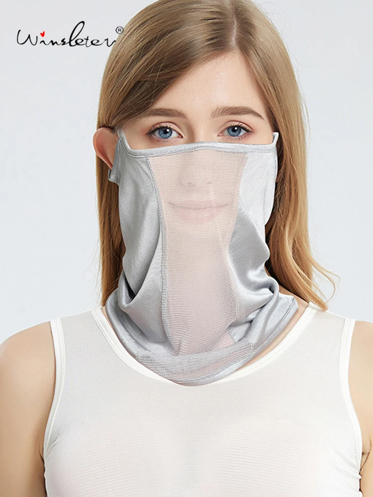 

Winsleter-25% Шелковая солнцезащитная маска, женская защита шеи, защита от солнца, УФ-защита, крутая сетчатая маска для езды на велосипеде, новинка лета 202, A57205CC