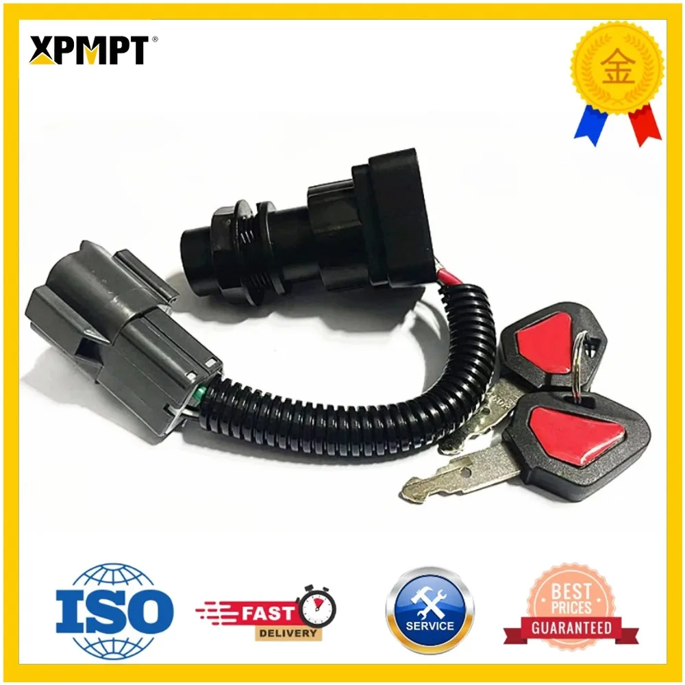 For Kubota Ignition Start Switch for U15 U30 KX155 KX163 Engine Start Switch with Key To Connect Short Power Cord