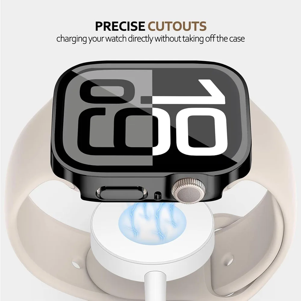 Cover per Apple Watch Custodia 46mm 42mm 45mm 44mm 49mm 41mm 40mm Protezione schermo in vetro temperato Serie 10 7 8 9 SE 6 5 4 Ultra 2