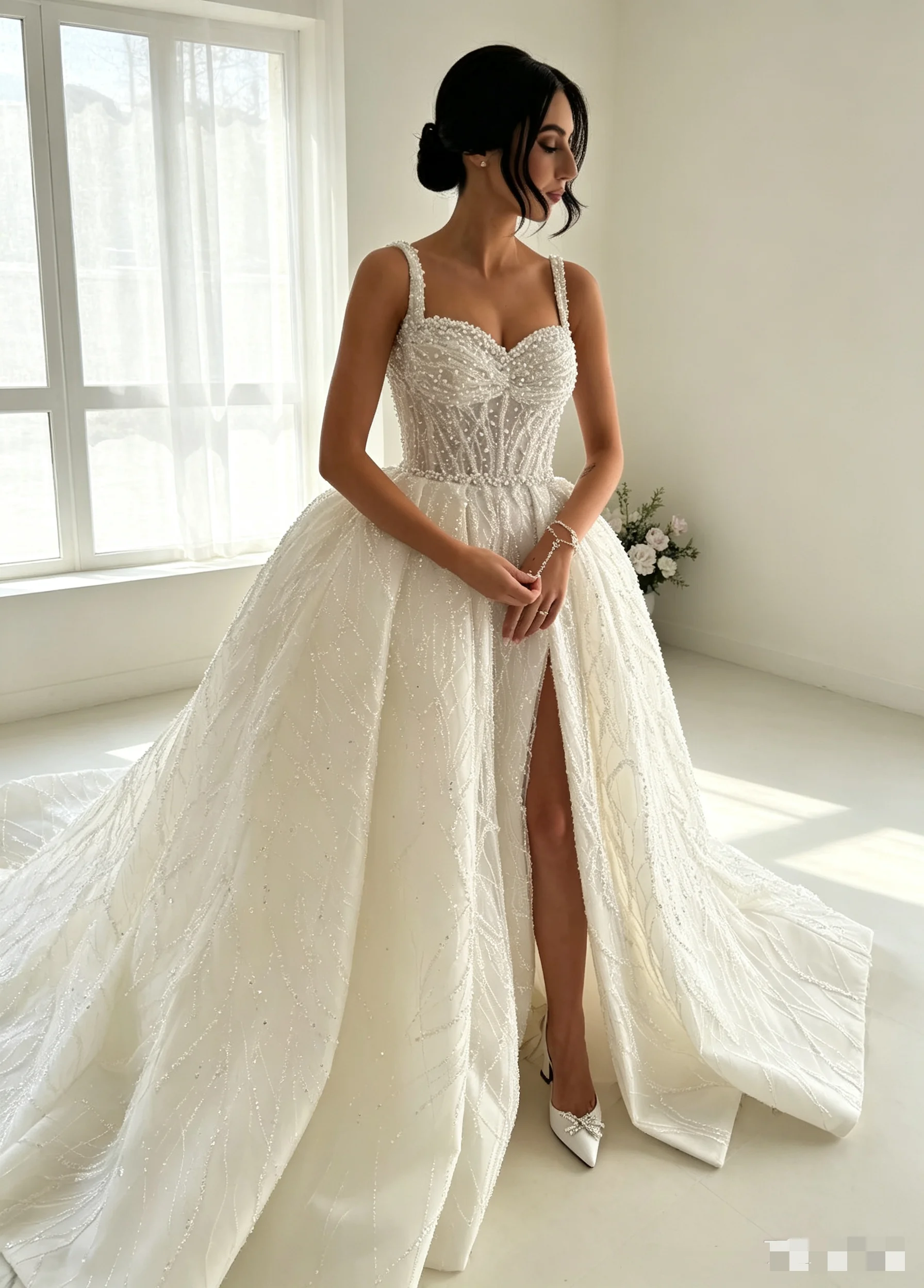 Charming Sweetheart Long Sleeve Mermaid Wedding Dress Lace Decal Detachable Tail Luxury Garden Bride Dress Customized 2026