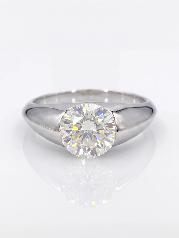 Klassische 2CT Mode Echte Runde Moissanit-Diamant-Verlobungsringe für Frauen Jubiläum Hochzeit Luxuriöser Eleganter Schmuck – Detail 4