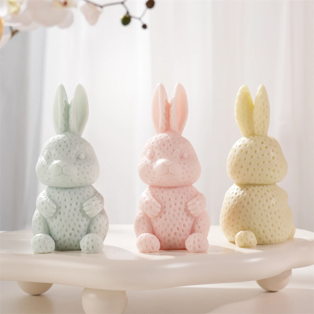 Bear Hold House Silicone Soy Wax Mould Strawberry Bunny Candle Silicone Mold DIY Home Decoration Rabbit Candle Mold - Image 2