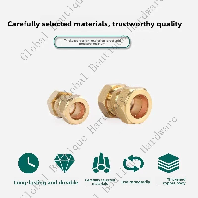 Brass Double Fitting Direct Flat Copper Tubing Double Clamp Copper Pipe Connector Supply Accessories