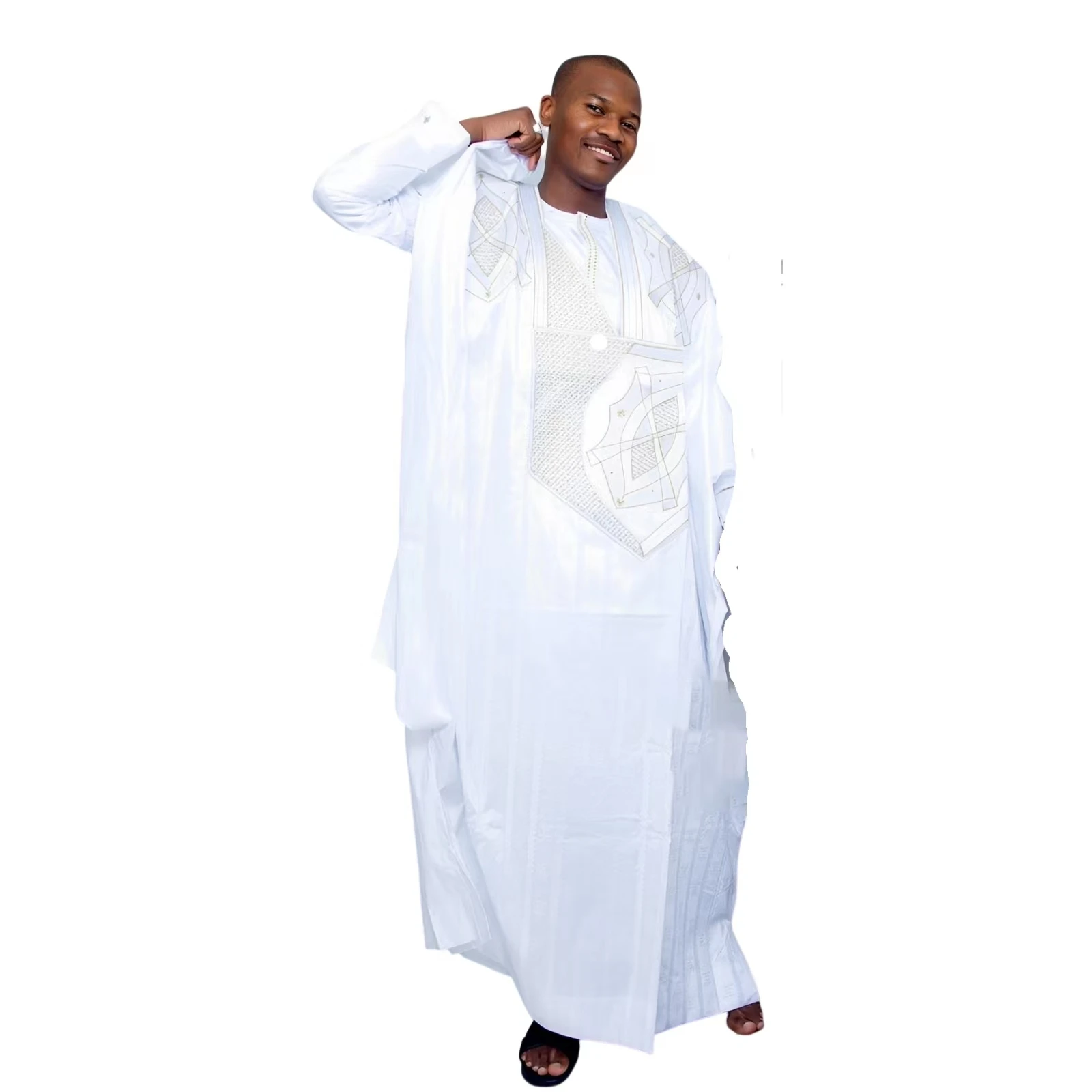 African Clothing For Men Traditional Bazin Riche Embroidery Design Top Long Sleeve 3 Piece Set