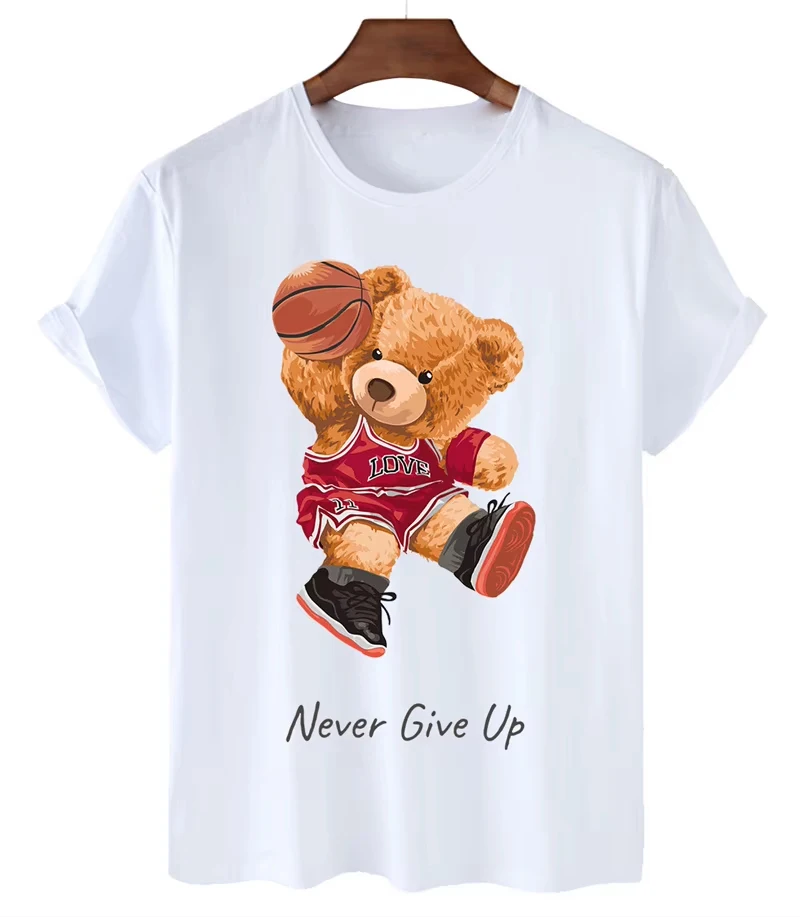 

Sport Teddy Bear Men T-shirt 100% Cotton Print Short-sleeve Male Clothes Summer Casual Oversized Tee Streetwear women Top unisex