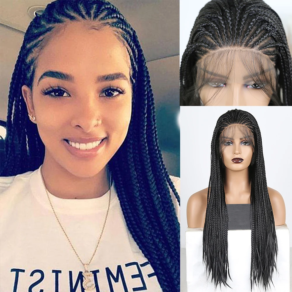 

AIMEYA Синтетический парик фронта шнурка, плетеный парик с косами, 13X4, парики шнурка для чернокожих женщин, плетение париков, естественная линия волос, косплей