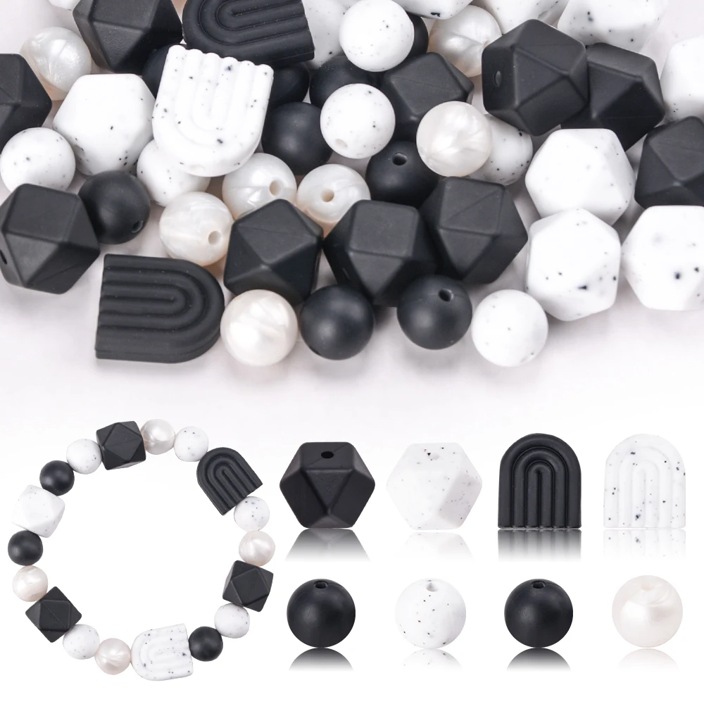 LOFCA 54pcs 12mm Beads Hexagonal Silicone Loose beads for Making Bracelet Necklace keychain DIY Jewelry Accessories