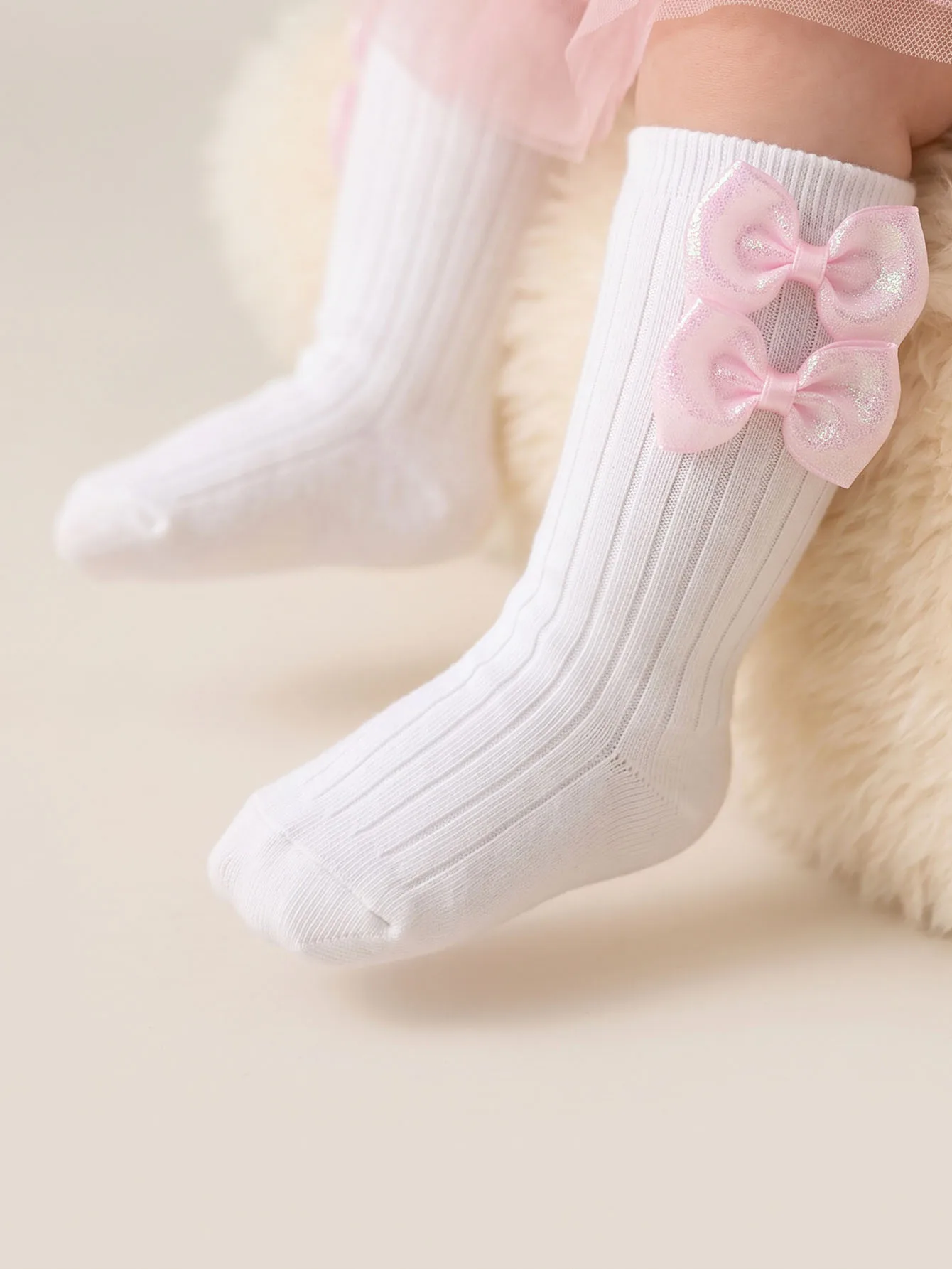 3Pairs 3‑24M Kids Double Bow Mid Calf Crew Socks Set, Unisex Boys Girls Multi‑Color Cotton Socks for All‑Season Daily Wear