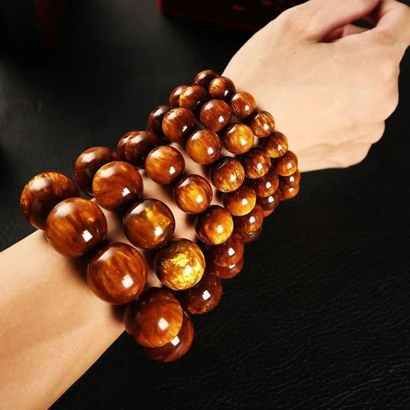 Gold Thread Sea Willow Buddha Bead Bracelet, Single Double Strand Bracelets for Men and Women, Ethnic Style Prayer Beads, Cu