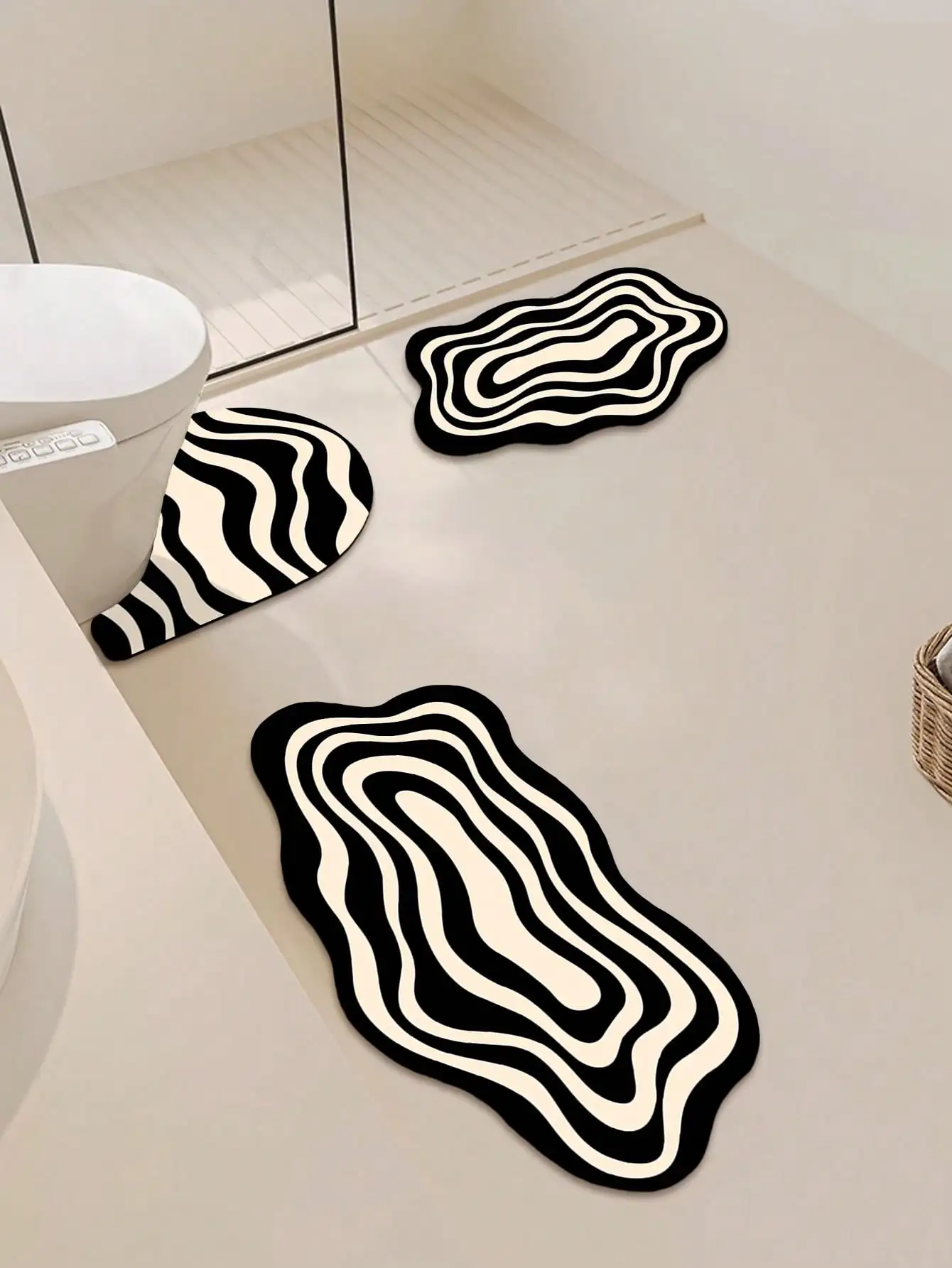 3pcs Set Vintage Bathroom Rug Set, Line Art Pattern, Absorbent Non-Slip Bath Mat, Bathroom U-Shaped Toilet/Pedestal Mat, 2.5mm Thickness Back To School Entryway Decor Bathroom Kitchen Decor
