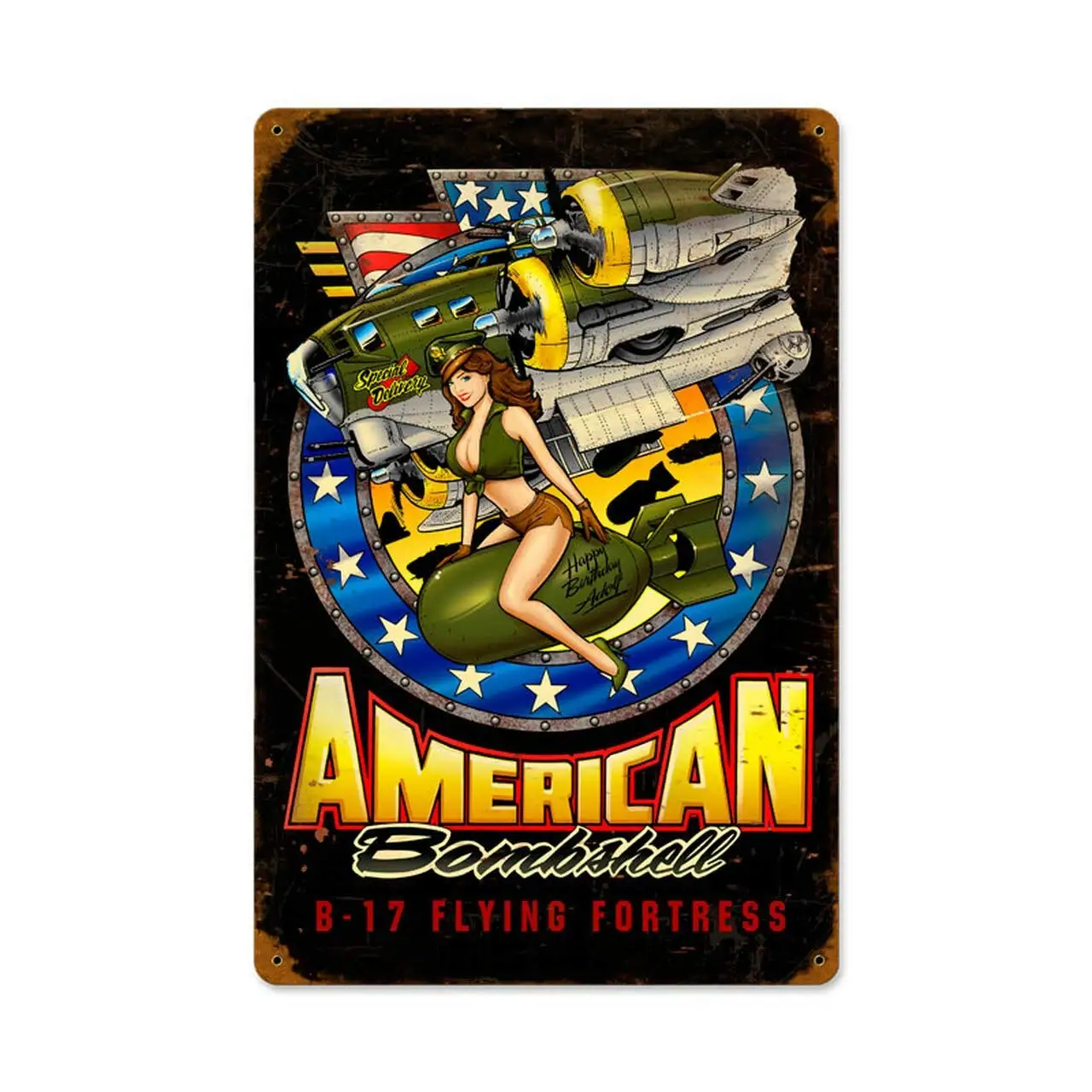 Vintage Metal Tin Sign American Military Sexy Beauty Pin Up Girl for Home Bar Pub Kitchen Garage Restaurant Wall Deocr