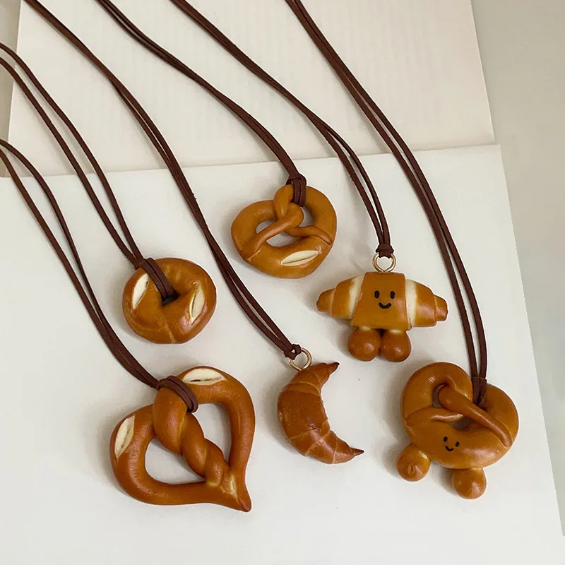 Handmade Bread keychain bag charms Alkaline Cow Horn Bun Pendant Necklace Women Personality Fashion Versatile Accessory Gift
