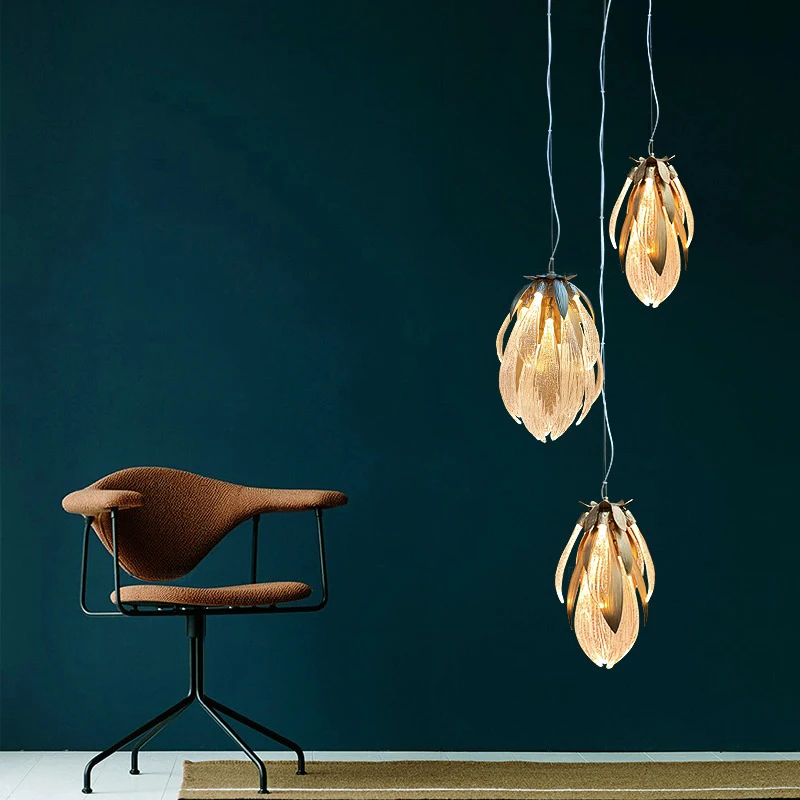 Luxury Glass Hanging Chandelier For Living Dining Room Villa Kitchen Table Dandelion Full Copper Creative Design Pendant Lamp