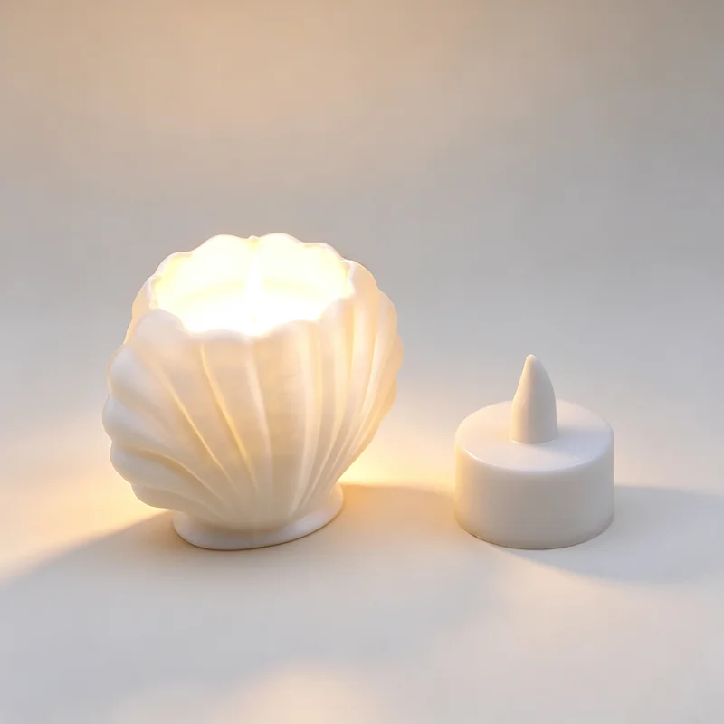 3D Printed Seashell Candle Holder, Tabletop Decor Candle Tray for LED Electronic Candles, Ocean Style Home Atmosphere Ornament