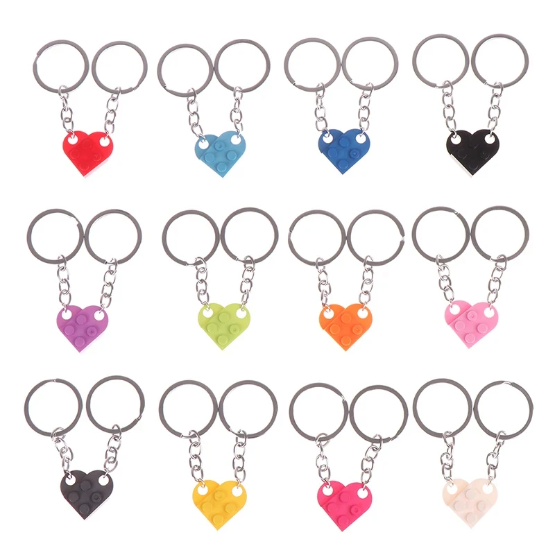 2Pcs Cute Love Heart Brick Keychain for Couples Friendship Separable Heart Building Block Key Ring For Women Men Car Accessories