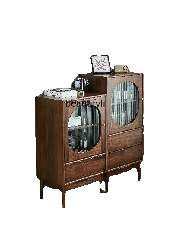 

Small Wine Cabinet Living Room Storage Locker Nordic TV Side Cabinet Sofa Corner Cabinet Black Walnut Color