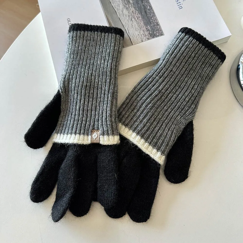 

Новые вязаные перчатки с пятью пальцами, длинные рукава, контрастные цветные перчатки с пальцами, утепленные перчатки для защиты от тепла, сенсорные перчатки, осень-зима